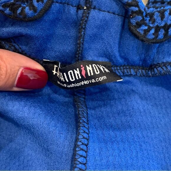 Fashion Nova Double Check Ruffle Pants Black/Blue Size Large - Picture 10 of 11